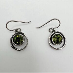 Patricia Locke Green Olivine Swarovski Crystal SKEEBALL Earrings Silver Plated